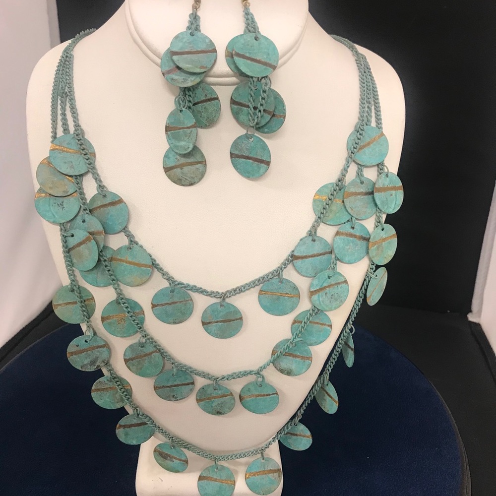 Oxidized Copper Disc Necklace Set